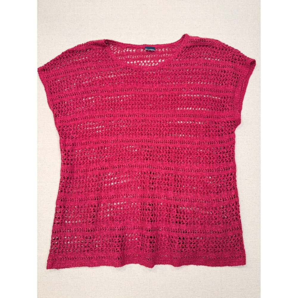 Gap Open Knit Sweater Top Magenta Pink Short Sleeve Crew Neck One Size OS